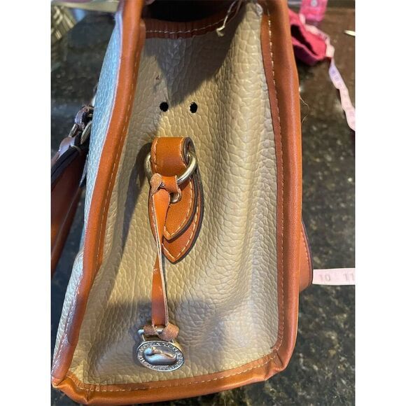Vintage Dooney & Bourke Taupe/British Tan Leather Satchel Bag - Picture 6 of 10